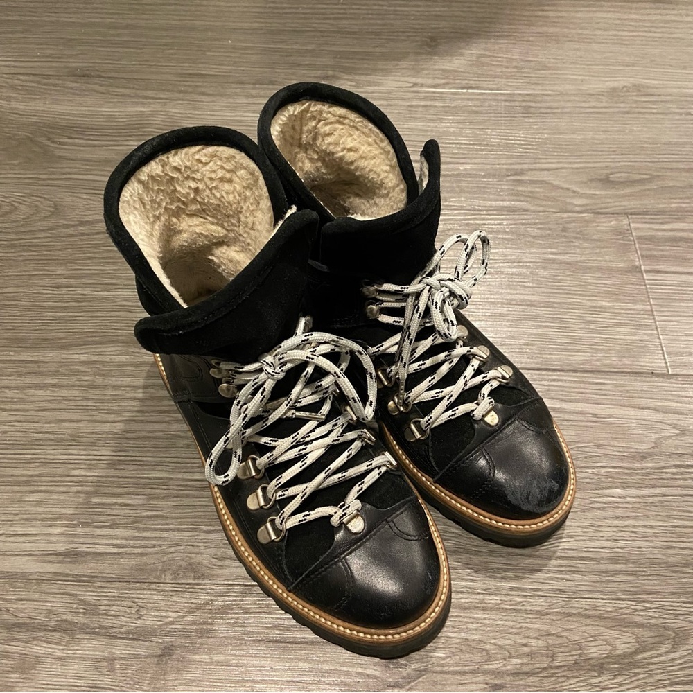 GANNI 20MM EDNA LEATHER & SHEARLING BOOTS Size 37